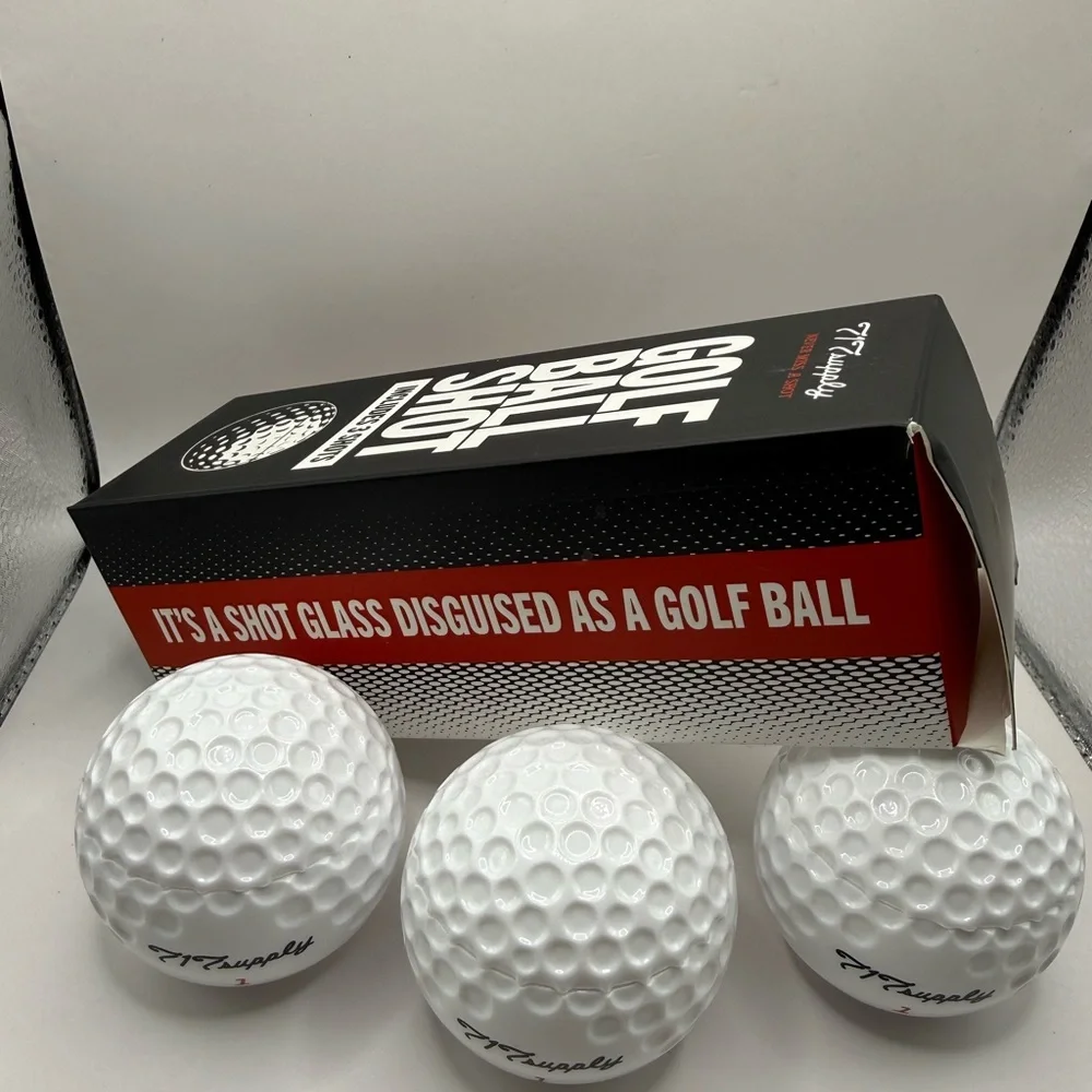 717 Supply (3) Golf Ball Shot Glasses Sealable Snap-on Cap Holds 1.5 ounce rare